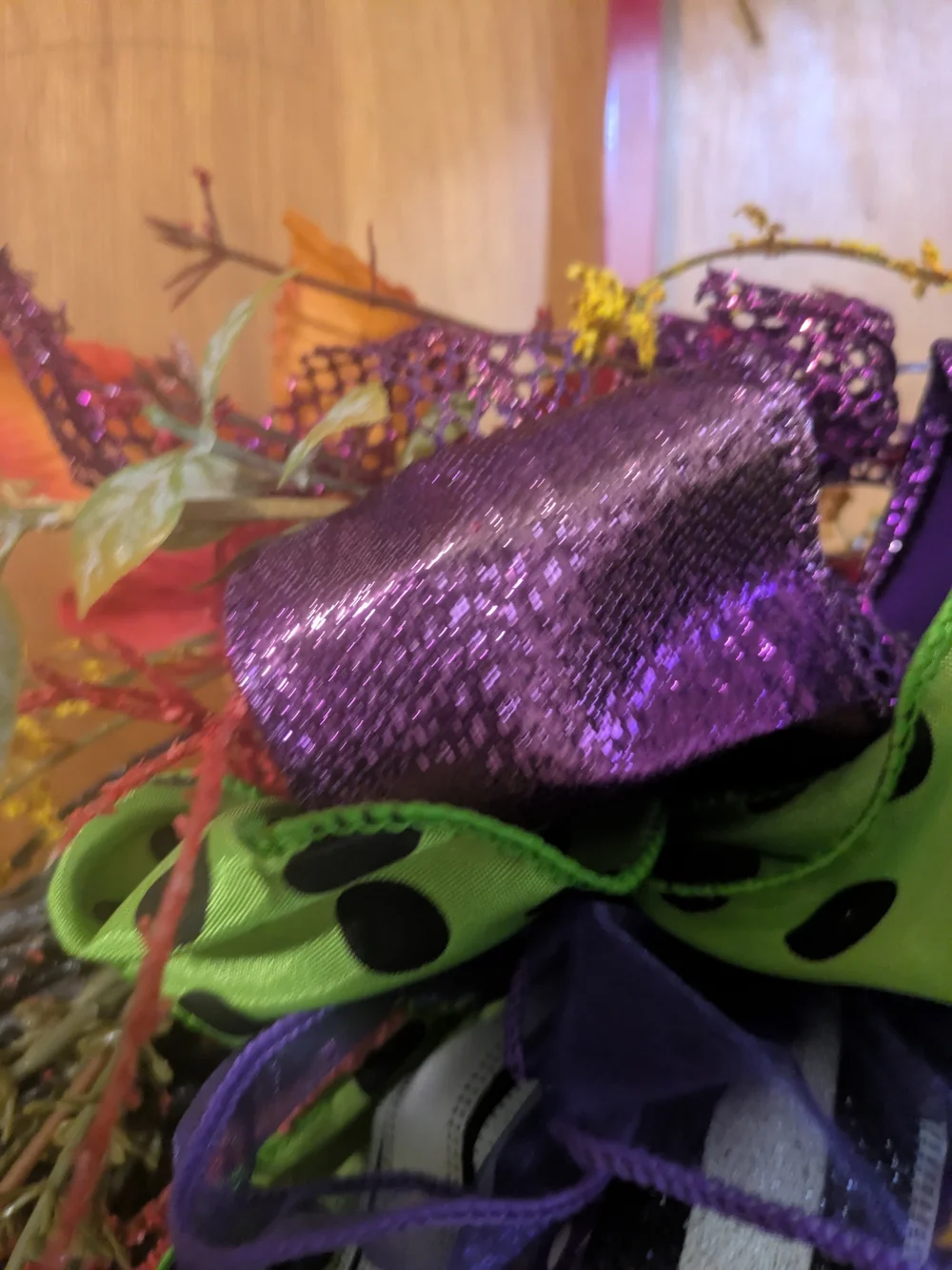 Halloween Witch Face Decorative Wreath - Purple & Green